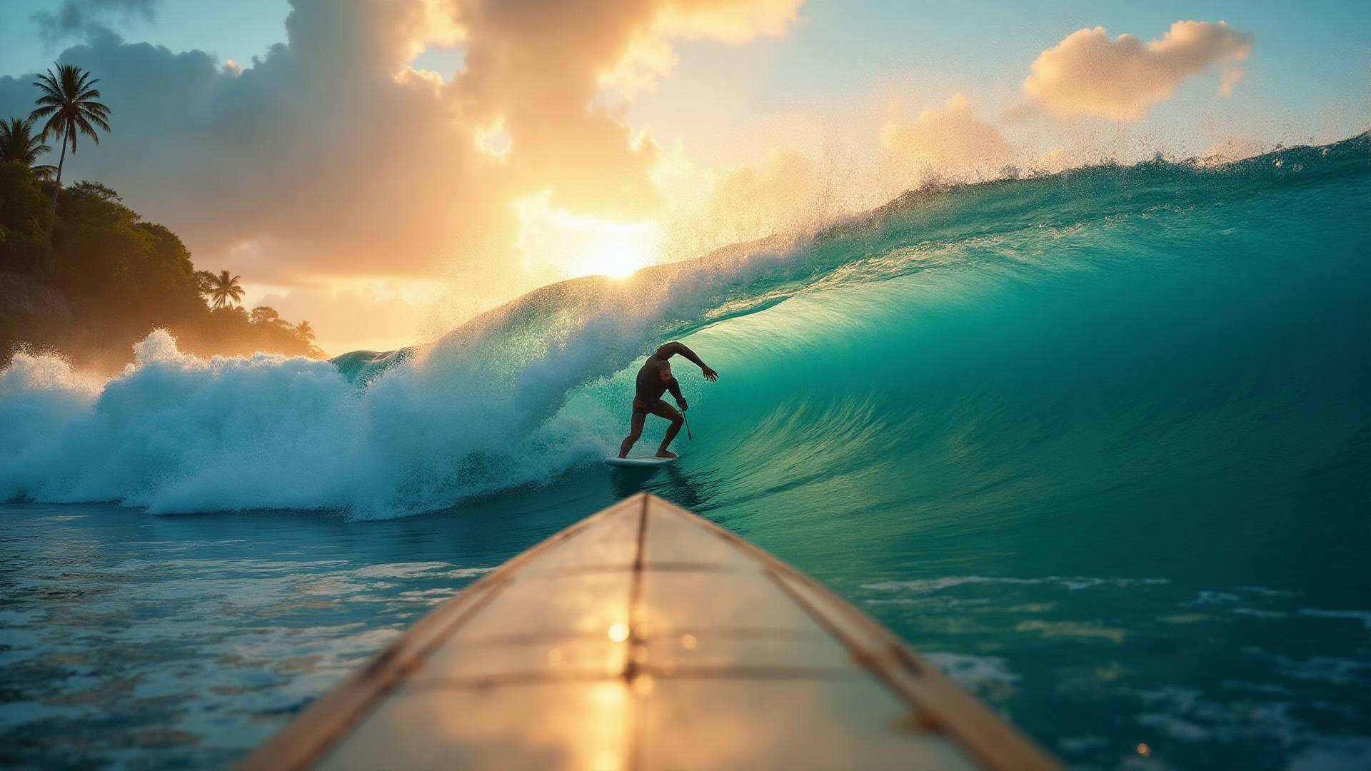 Surfista em onda perfeita